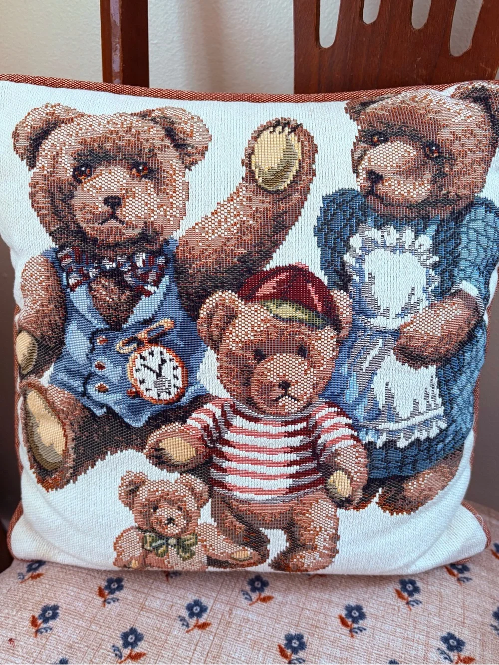 Vintage Dakotah Teddy Bear Needlepoint Accent Pillow